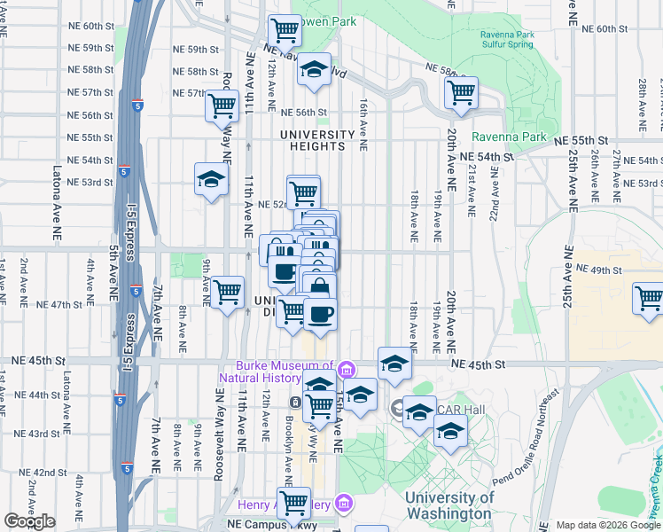 map of restaurants, bars, coffee shops, grocery stores, and more near 4759 15th Avenue Northeast in Seattle