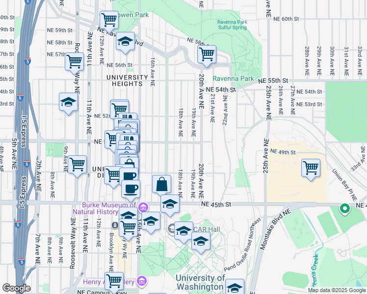 map of restaurants, bars, coffee shops, grocery stores, and more near 4737 18th Avenue Northeast in Seattle