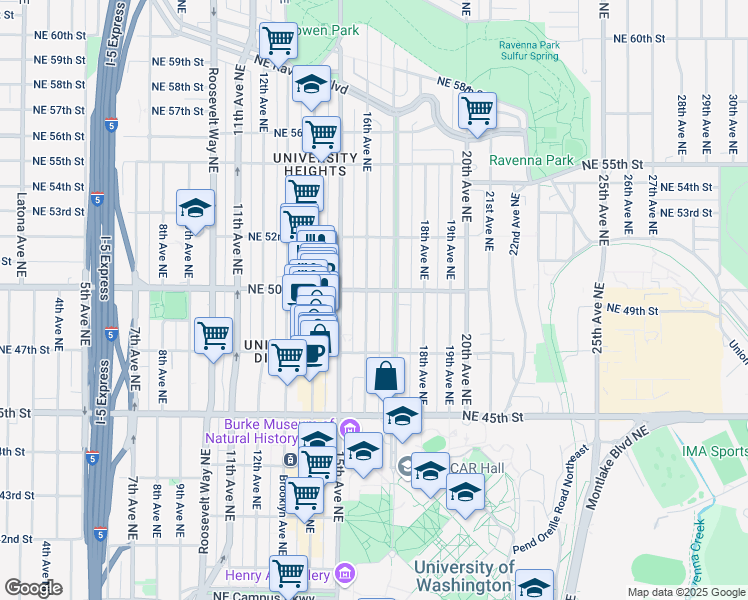 map of restaurants, bars, coffee shops, grocery stores, and more near 4733 17th Avenue Northeast in Seattle