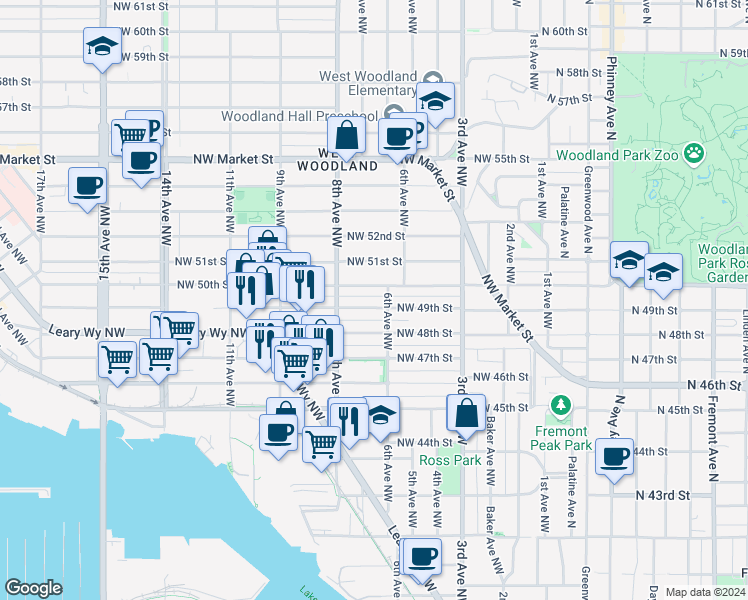 map of restaurants, bars, coffee shops, grocery stores, and more near 4811 6th Avenue Northwest in Seattle