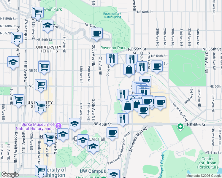 map of restaurants, bars, coffee shops, grocery stores, and more near 4754 22nd Avenue Northeast in Seattle