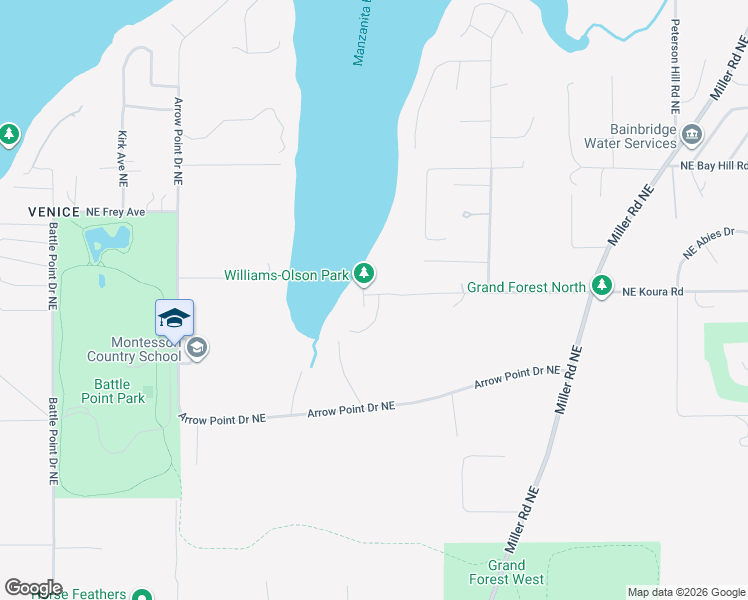 map of restaurants, bars, coffee shops, grocery stores, and more near 11141 Northeast Barnacle Lane in Bainbridge Island