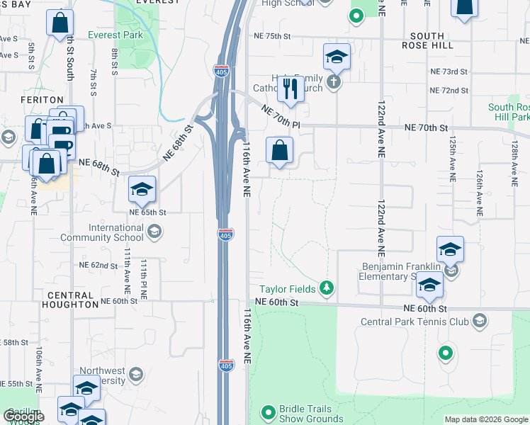 map of restaurants, bars, coffee shops, grocery stores, and more near 6548 116th Place Northeast in Kirkland