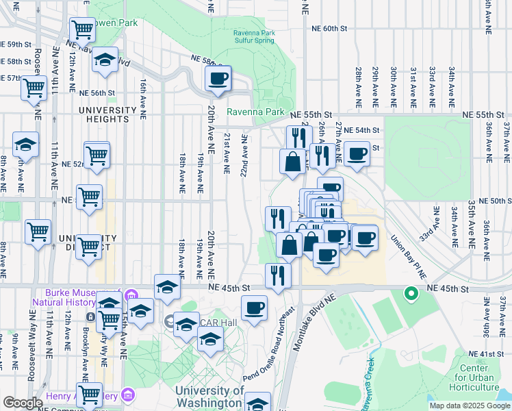 map of restaurants, bars, coffee shops, grocery stores, and more near 4732 22nd Avenue Northeast in Seattle