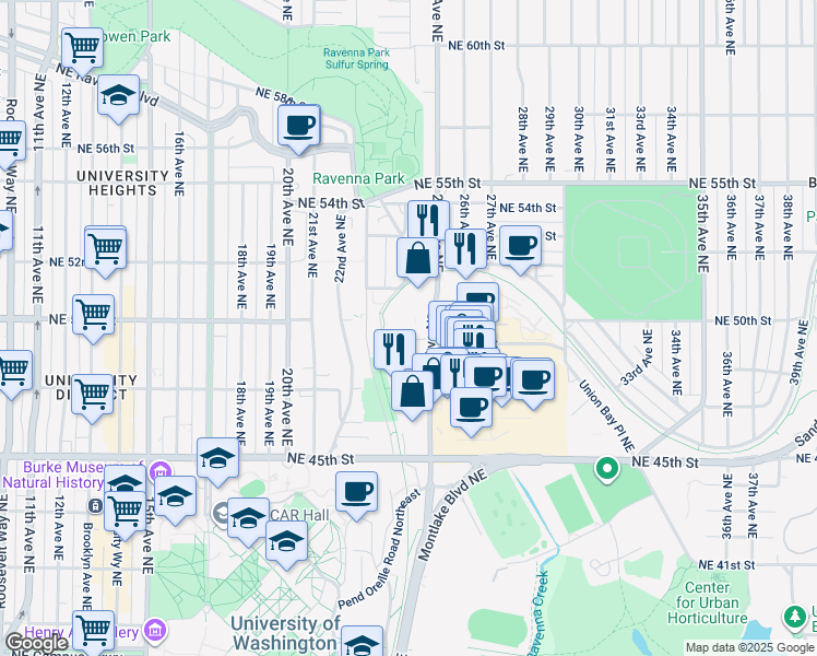 map of restaurants, bars, coffee shops, grocery stores, and more near 424 Northeast 48th Street in Seattle