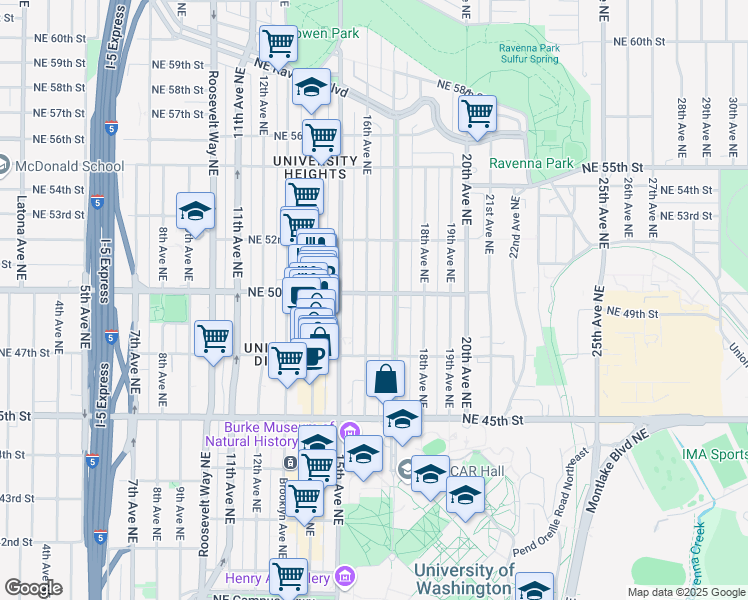 map of restaurants, bars, coffee shops, grocery stores, and more near 4733 17th Avenue Northeast in Seattle
