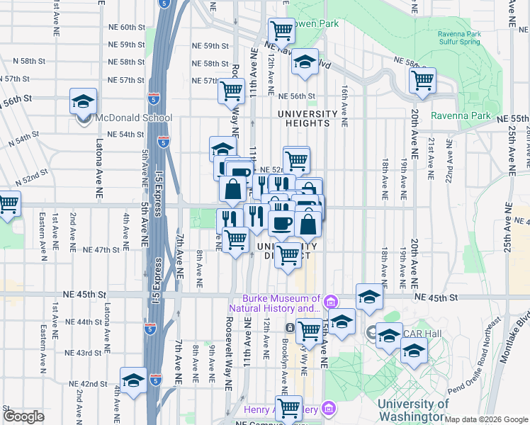 map of restaurants, bars, coffee shops, grocery stores, and more near 4724 11th Avenue Northeast in Seattle