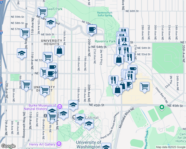 map of restaurants, bars, coffee shops, grocery stores, and more near 5016 21st Avenue Northeast in Seattle