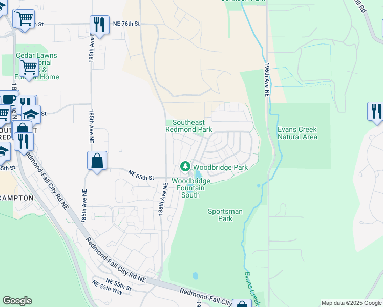 map of restaurants, bars, coffee shops, grocery stores, and more near 6756 190th Avenue Northeast in Redmond