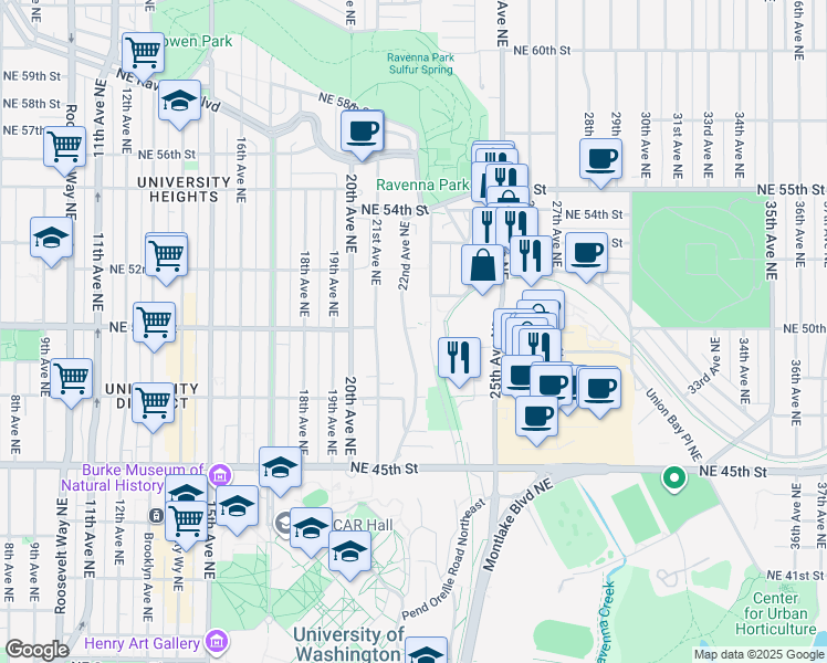 map of restaurants, bars, coffee shops, grocery stores, and more near 5020 22nd Avenue Northeast in Seattle
