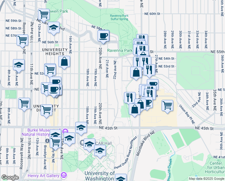 map of restaurants, bars, coffee shops, grocery stores, and more near 5016 21st Avenue Northeast in Seattle