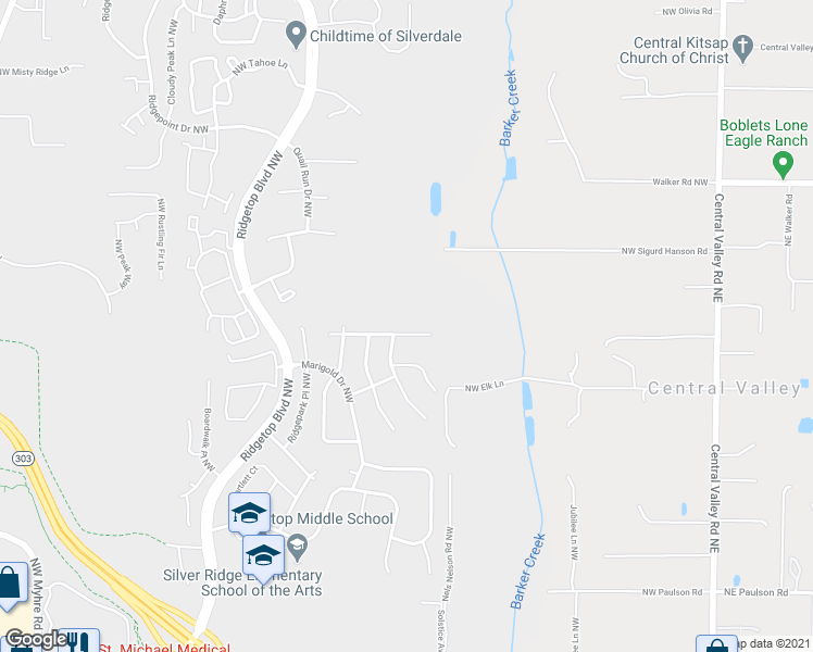map of restaurants, bars, coffee shops, grocery stores, and more near 1010 Northwest Poppy Court in Silverdale