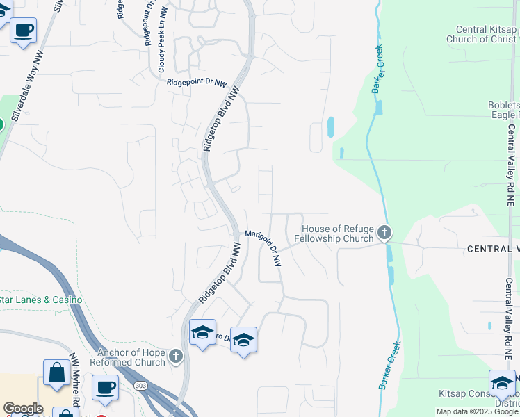 map of restaurants, bars, coffee shops, grocery stores, and more near 1112 Northwest Poppy Court in Silverdale