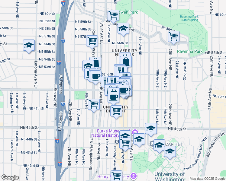map of restaurants, bars, coffee shops, grocery stores, and more near 4628 22nd Ave NE in Seattle