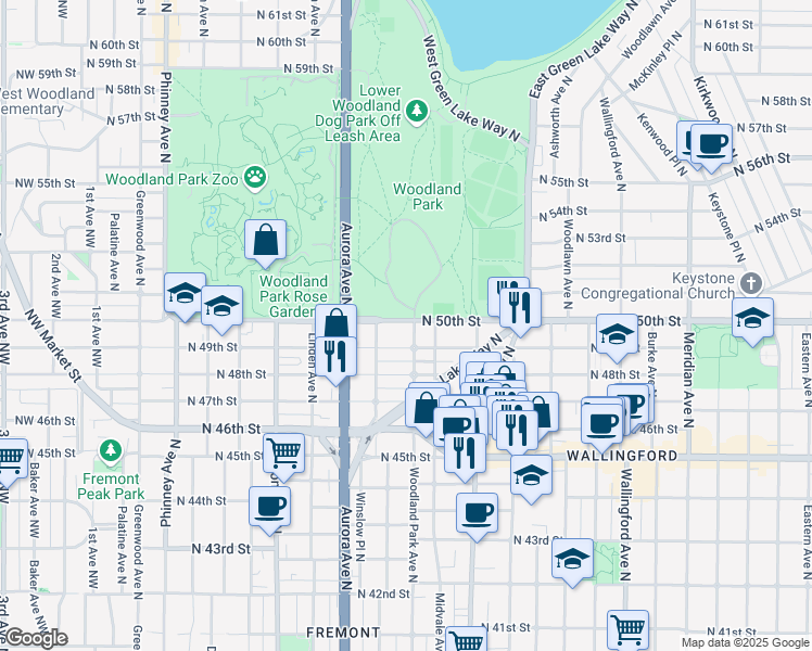 map of restaurants, bars, coffee shops, grocery stores, and more near 1000 North 50th Street in Seattle