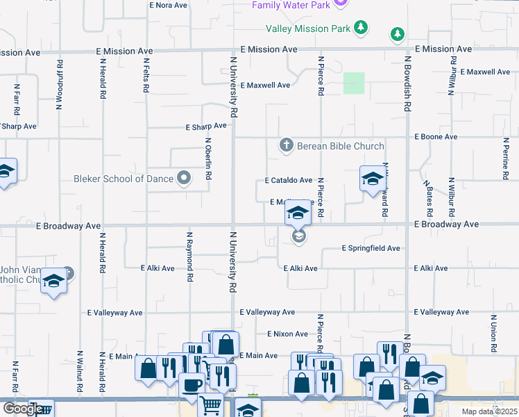 map of restaurants, bars, coffee shops, grocery stores, and more near 10805 East Mallon Avenue in Spokane Valley