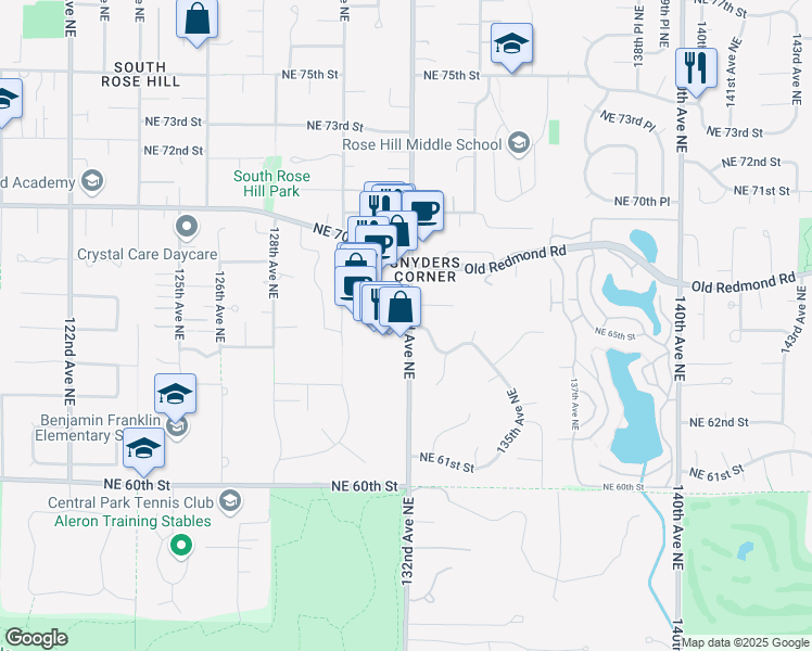 map of restaurants, bars, coffee shops, grocery stores, and more near 6615 132nd Ave NE in Kirkland