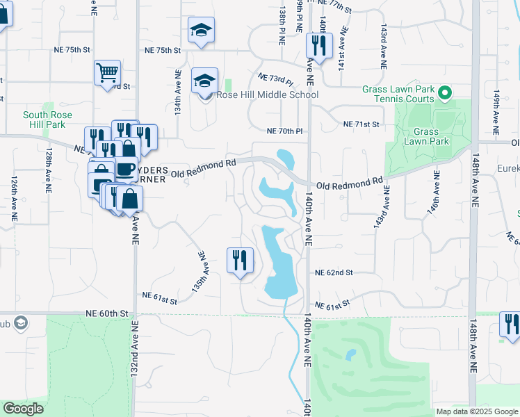 map of restaurants, bars, coffee shops, grocery stores, and more near 6667 138th Avenue Northeast in Redmond