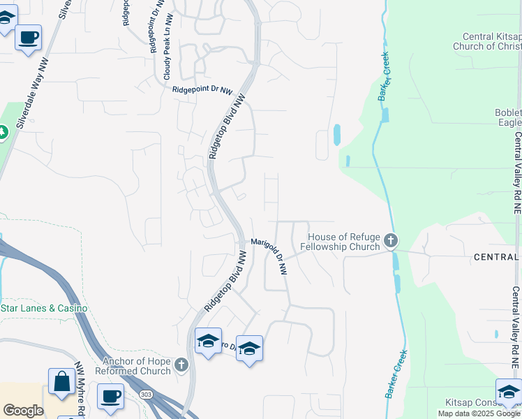 map of restaurants, bars, coffee shops, grocery stores, and more near 1112 Northwest Poppy Court in Silverdale