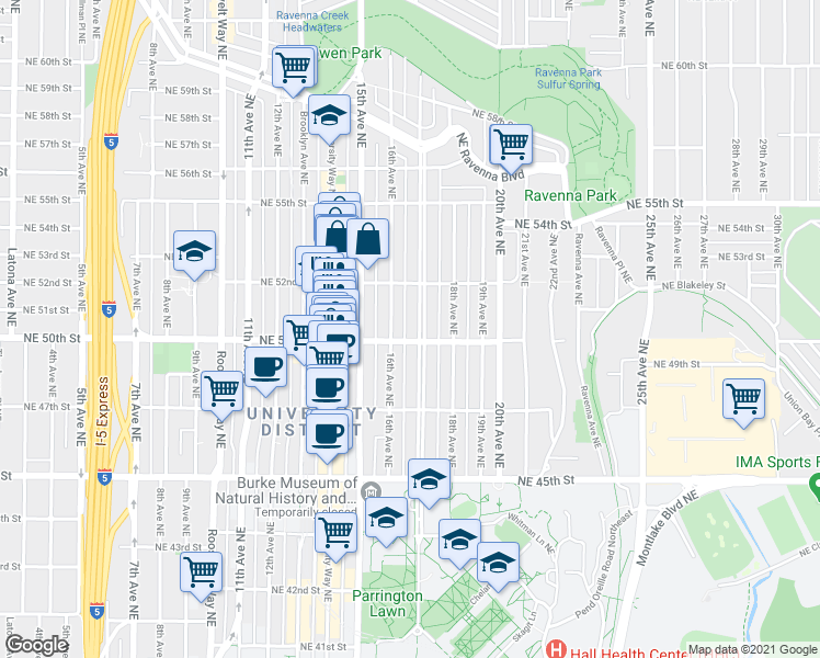 map of restaurants, bars, coffee shops, grocery stores, and more near in Seattle
