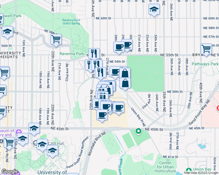 map of restaurants, bars, coffee shops, grocery stores, and more near 4747 30th Avenue Northeast in Seattle