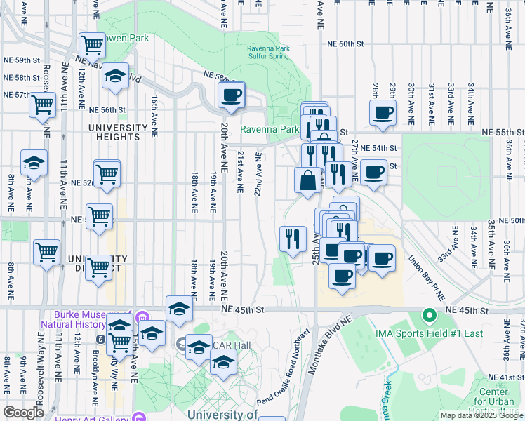 map of restaurants, bars, coffee shops, grocery stores, and more near 5009 Ravenna Avenue Northeast in Seattle