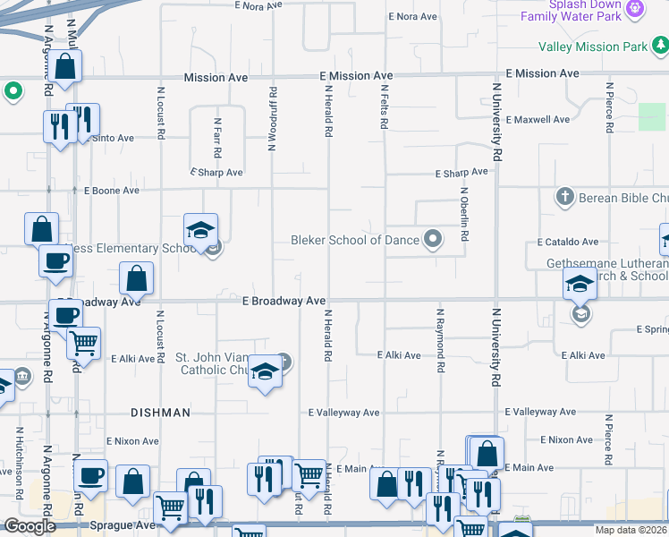 map of restaurants, bars, coffee shops, grocery stores, and more near 910 North Herald Road in Spokane Valley