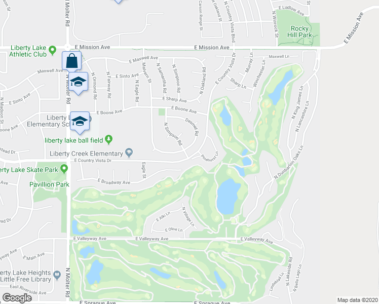 map of restaurants, bars, coffee shops, grocery stores, and more near 24202 East Desmet Avenue in Liberty Lake