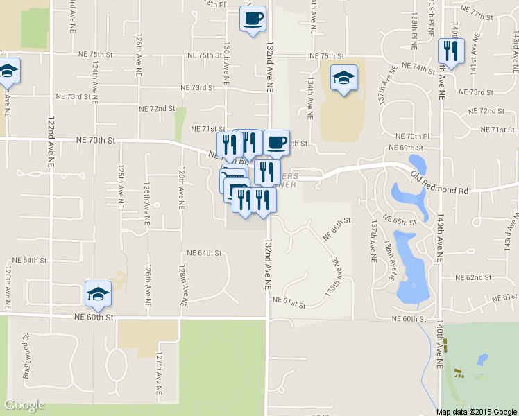 map of restaurants, bars, coffee shops, grocery stores, and more near 6615 132nd Ave NE in Kirkland