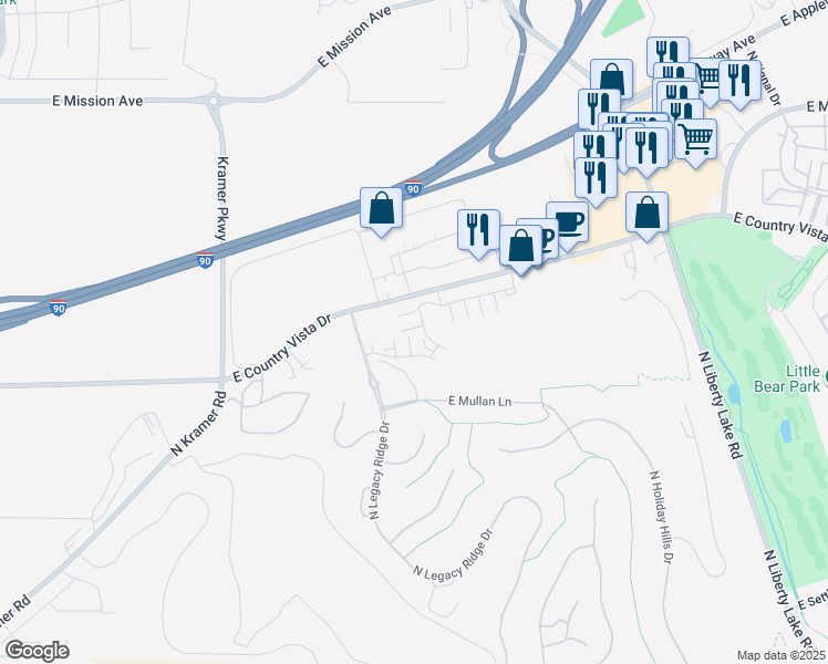 map of restaurants, bars, coffee shops, grocery stores, and more near 21651 E Country Vista Dr in Liberty Lake