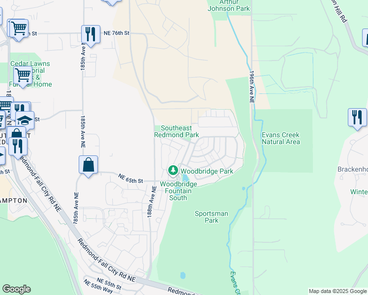 map of restaurants, bars, coffee shops, grocery stores, and more near 6756 190th Avenue Northeast in Redmond