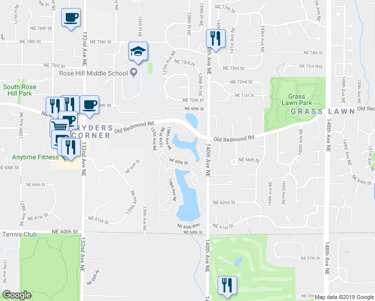 map of restaurants, bars, coffee shops, grocery stores, and more near 6702 139th Avenue Northeast in Redmond