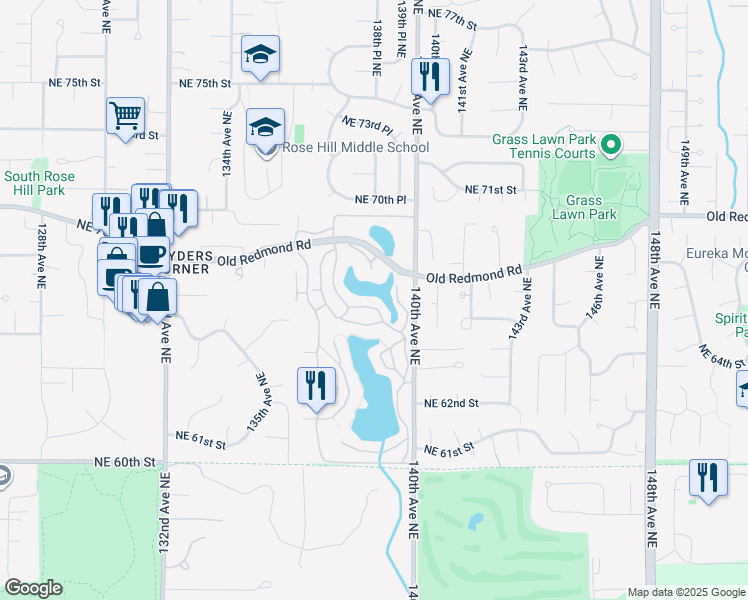 map of restaurants, bars, coffee shops, grocery stores, and more near 6702 139th Avenue Northeast in Redmond