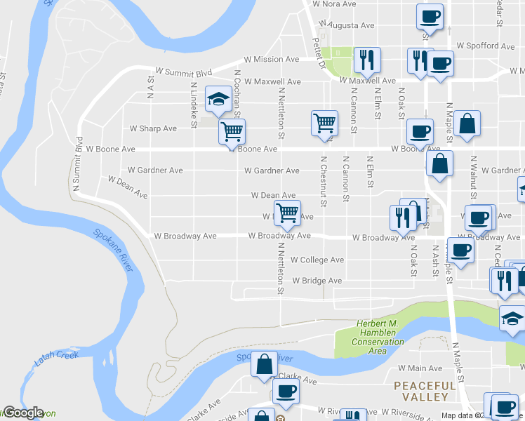 map of restaurants, bars, coffee shops, grocery stores, and more near 2326 W Mallon Ave in Spokane