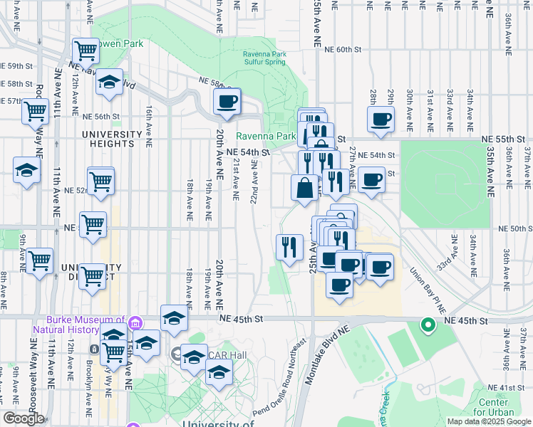 map of restaurants, bars, coffee shops, grocery stores, and more near 5020 22nd Avenue Northeast in Seattle