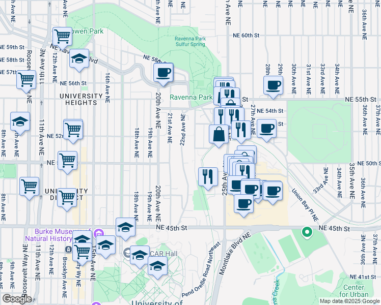 map of restaurants, bars, coffee shops, grocery stores, and more near 5009 Ravenna Avenue Northeast in Seattle