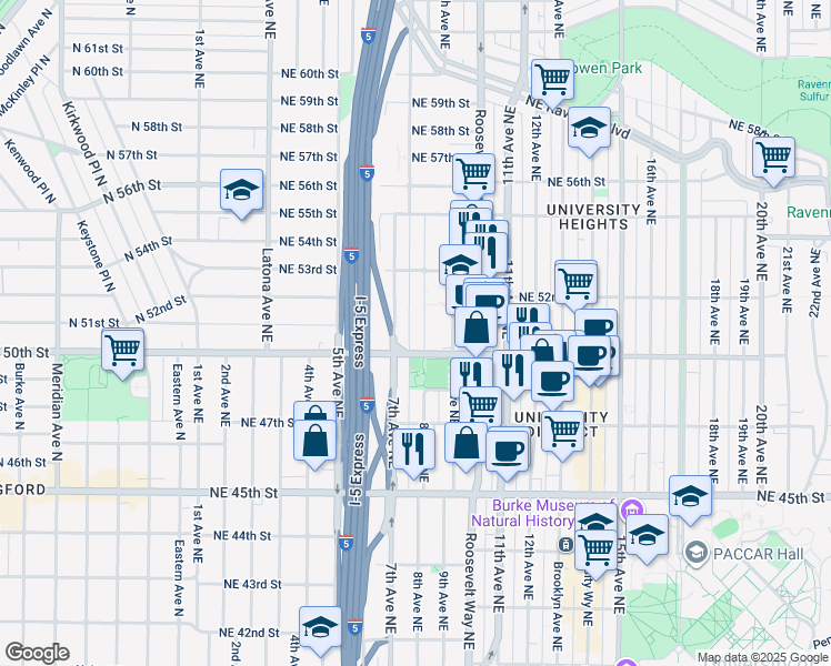 map of restaurants, bars, coffee shops, grocery stores, and more near 5016 7th Avenue Northeast in Seattle