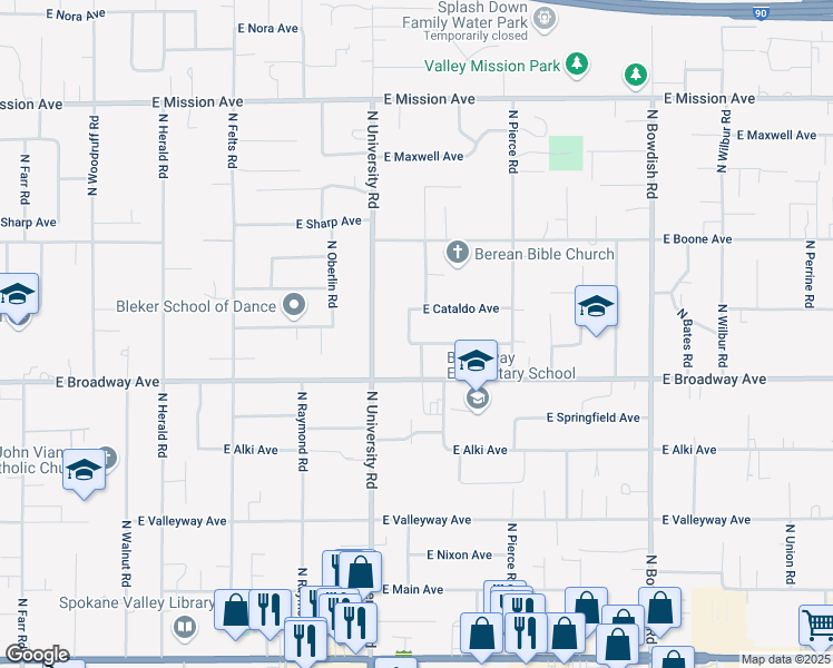 map of restaurants, bars, coffee shops, grocery stores, and more near 10805 East Mallon Avenue in Spokane Valley