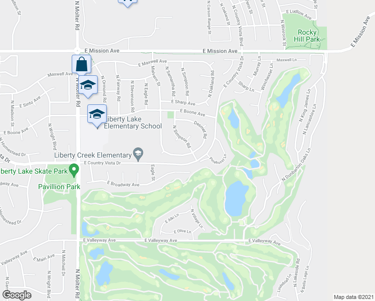 map of restaurants, bars, coffee shops, grocery stores, and more near 824 N Malvern Rd in Liberty Lake