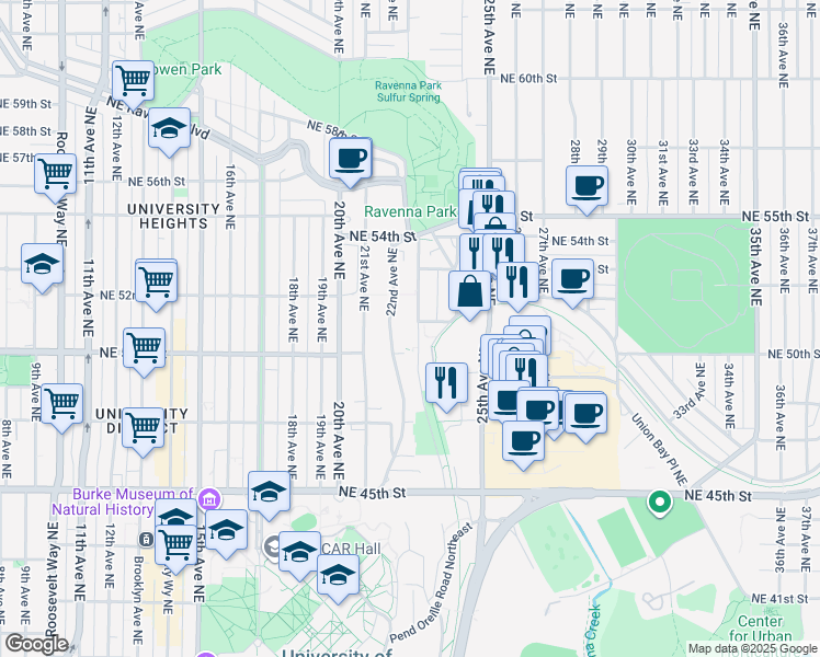 map of restaurants, bars, coffee shops, grocery stores, and more near 5009 Ravenna Avenue Northeast in Seattle