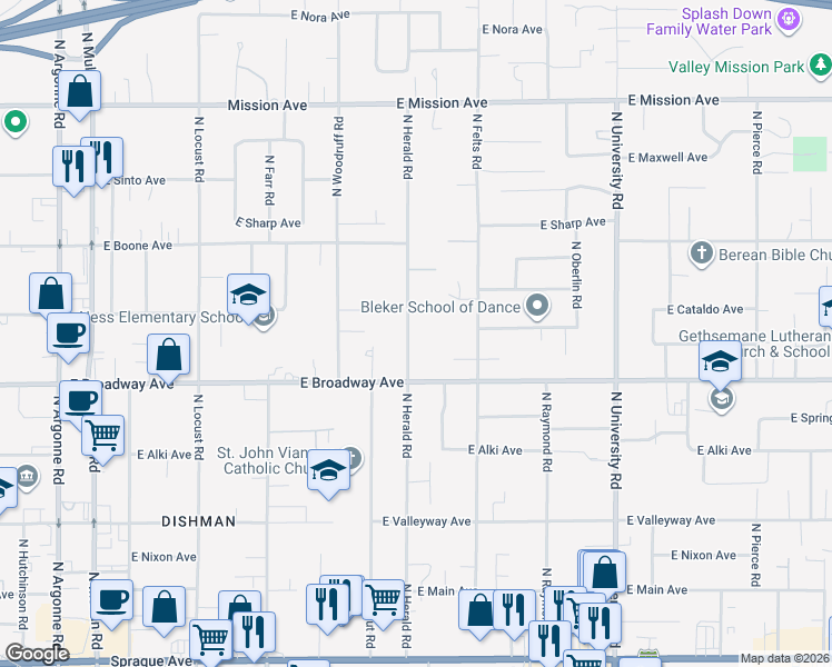 map of restaurants, bars, coffee shops, grocery stores, and more near 910 North Herald Road in Spokane Valley