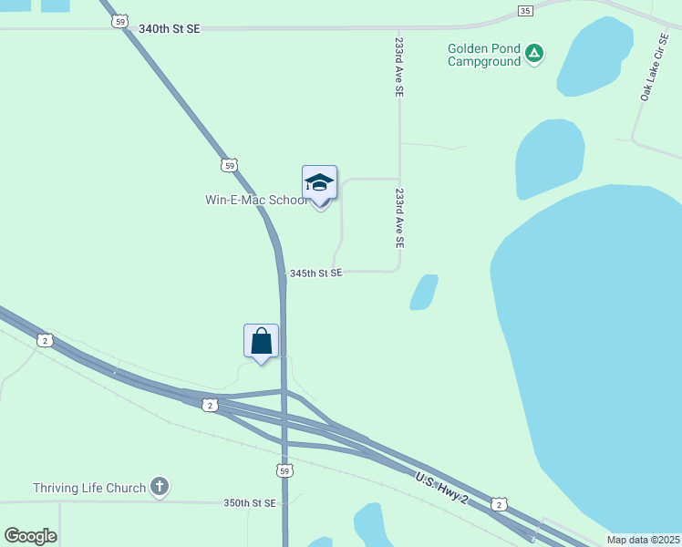map of restaurants, bars, coffee shops, grocery stores, and more near 345th Street Southeast in Polk County
