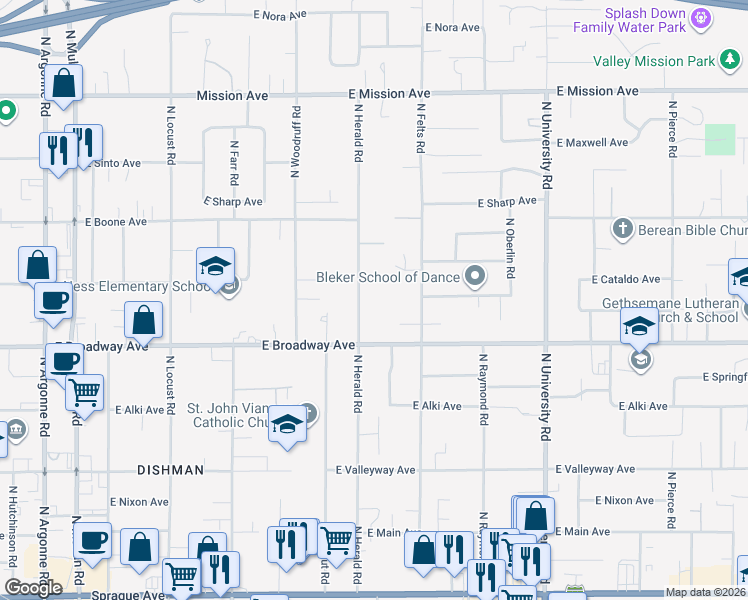 map of restaurants, bars, coffee shops, grocery stores, and more near 910 North Herald Road in Spokane Valley