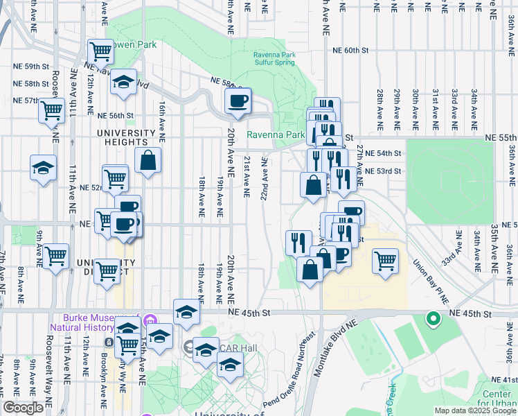 map of restaurants, bars, coffee shops, grocery stores, and more near 5016 21st Avenue Northeast in Seattle