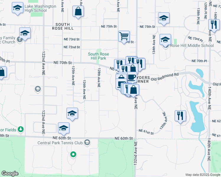 map of restaurants, bars, coffee shops, grocery stores, and more near 6512 130th Avenue Northeast in Kirkland