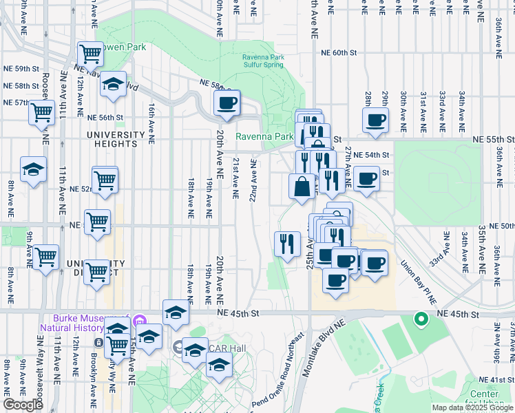map of restaurants, bars, coffee shops, grocery stores, and more near 5009 Ravenna Avenue Northeast in Seattle