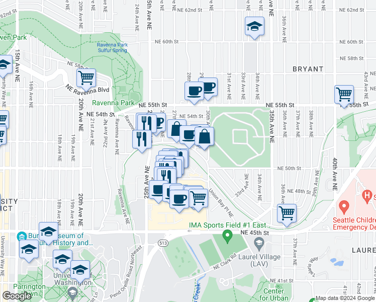 map of restaurants, bars, coffee shops, grocery stores, and more near 4747 30th Avenue Northeast in Seattle