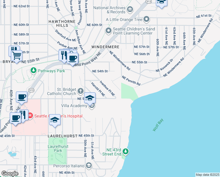 map of restaurants, bars, coffee shops, grocery stores, and more near 5016 Harold Place Northeast in Seattle