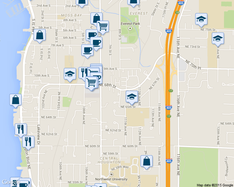 map of restaurants, bars, coffee shops, grocery stores, and more near 6717 110th Avenue Northeast in Kirkland
