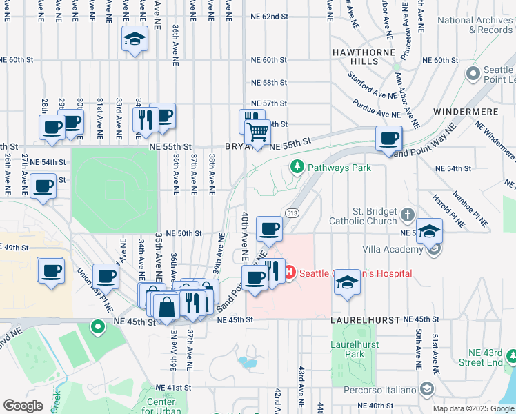 map of restaurants, bars, coffee shops, grocery stores, and more near 5024 40th Avenue Northeast in Seattle